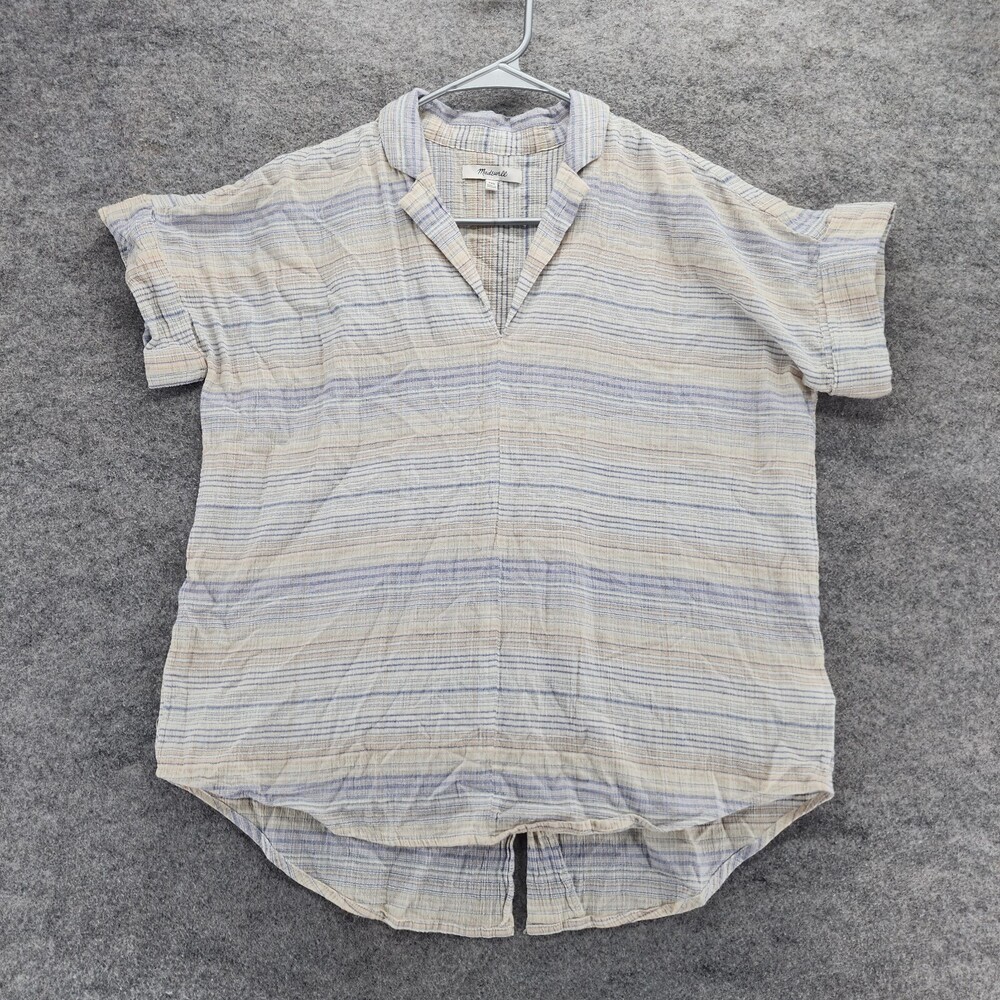 Madewell Shirt Womens XXS Short Sleeve Beige Blue Striped